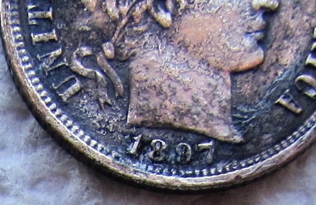 1897-O Barber Silver Dime Rare Key Date New Orleans XF AU Corroded Cleaned - Image 4 of 4