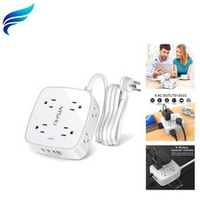 Multi-Device Power Strip - 6 Ft Surge Protector with 8 AC Outlets  USB Ports