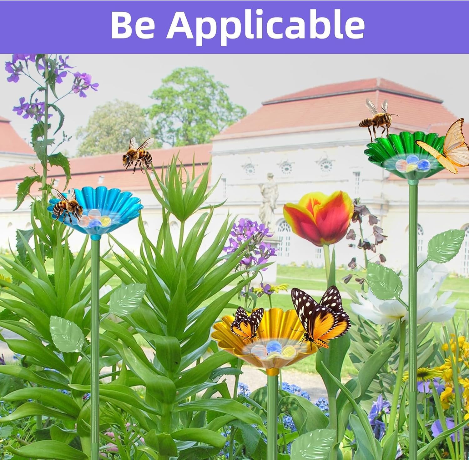 4 pcs Butterfly Feeders Bowl Bee Watering Station Metal Red、Blue、Green、Yellow 