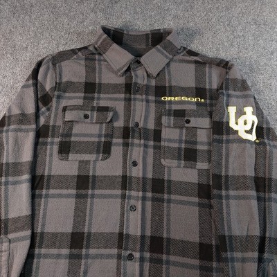 Oregon Ducks Flannel Shirt Mens Medium Plaid Darius Rucker Button Up Black Gray