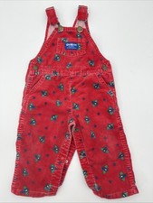 Vintage OshKosh Vestbak Red Corduroy Overalls Airplane Print Kids 24 Mos USA