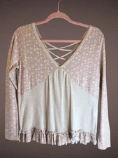 Sugarfox Women's Pullover Top Color Texture  Blocking Sz S Tunic Peasant