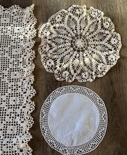 Vintage Lot Of 14 Crocheted Ecru  White Doilies  Runners Various Size  Shapes
