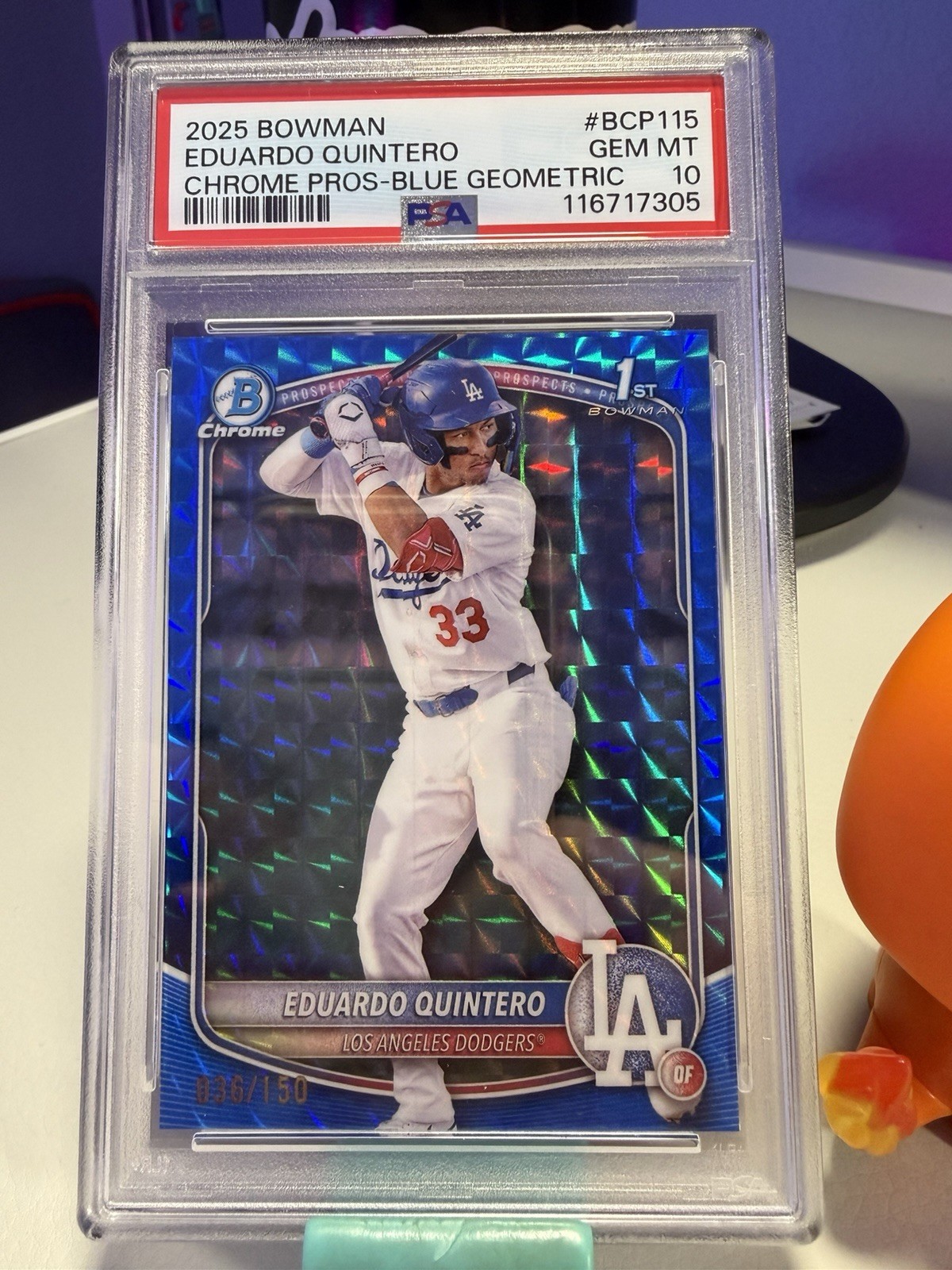 2025 Bowman Chrome Eduardo Quintero 1st Bowman Blue Geometric /150 PSA 10 Dodger