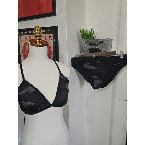 Athleta Black Camouflage Triangle Bikini Swimsuit Medium Large
