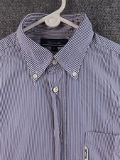 Faconnable Cotton Button-Down 15.5 Striped Blue Pocket Men Shirt Long Sleeve