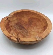 Large Antique Hand Carved Teakwood Bowl Handmade Rustic Farmhouse Centerpiece