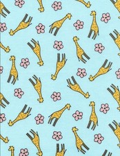 CLEARANCE - 'JUNGLE ANIMALS' TOSSED GIRAFFES ON AQUA JUVENILE FABRIC - TT