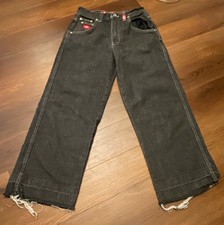 JNCO Boys Wide-Leg Black Denim Jeans 14 28x27 Dark Wash Pockets 90s