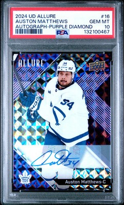 Auston Matthews 2024-25 Upper Deck Allure Auto Purple Diamond #16 #/10 PSA 10