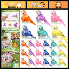 24 Pcs Colorful Clip-On Fake Birds - 3.9" Decorative Ornaments for Trees  Craft
