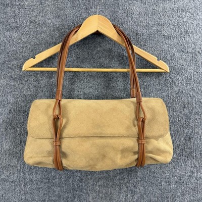 Lauren Ralph Lauren Shoulder Bag Beige Suede Monogram Leather Elegant Chic