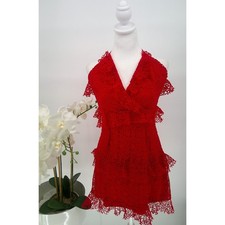 Selfie Leslie Womens Red Floral Crochet Ruffle Lined Fairy Mini Dress Size M