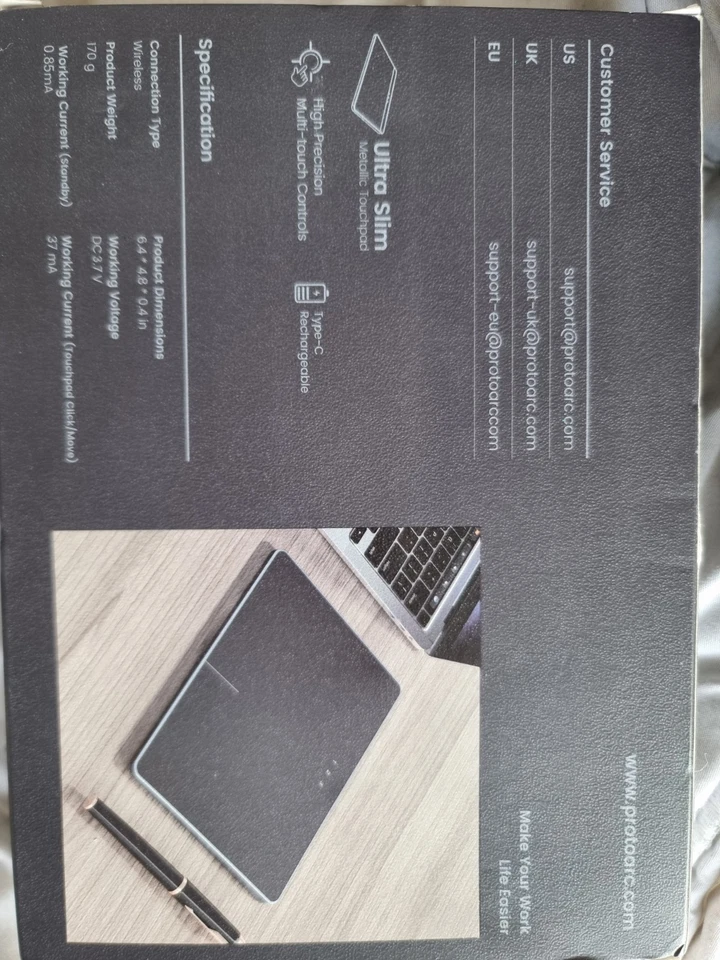 ProtoArc T1 Plus Wireless Trackpad for Windows10/11, Rechargeable Bluetooth - Image 2 of 4