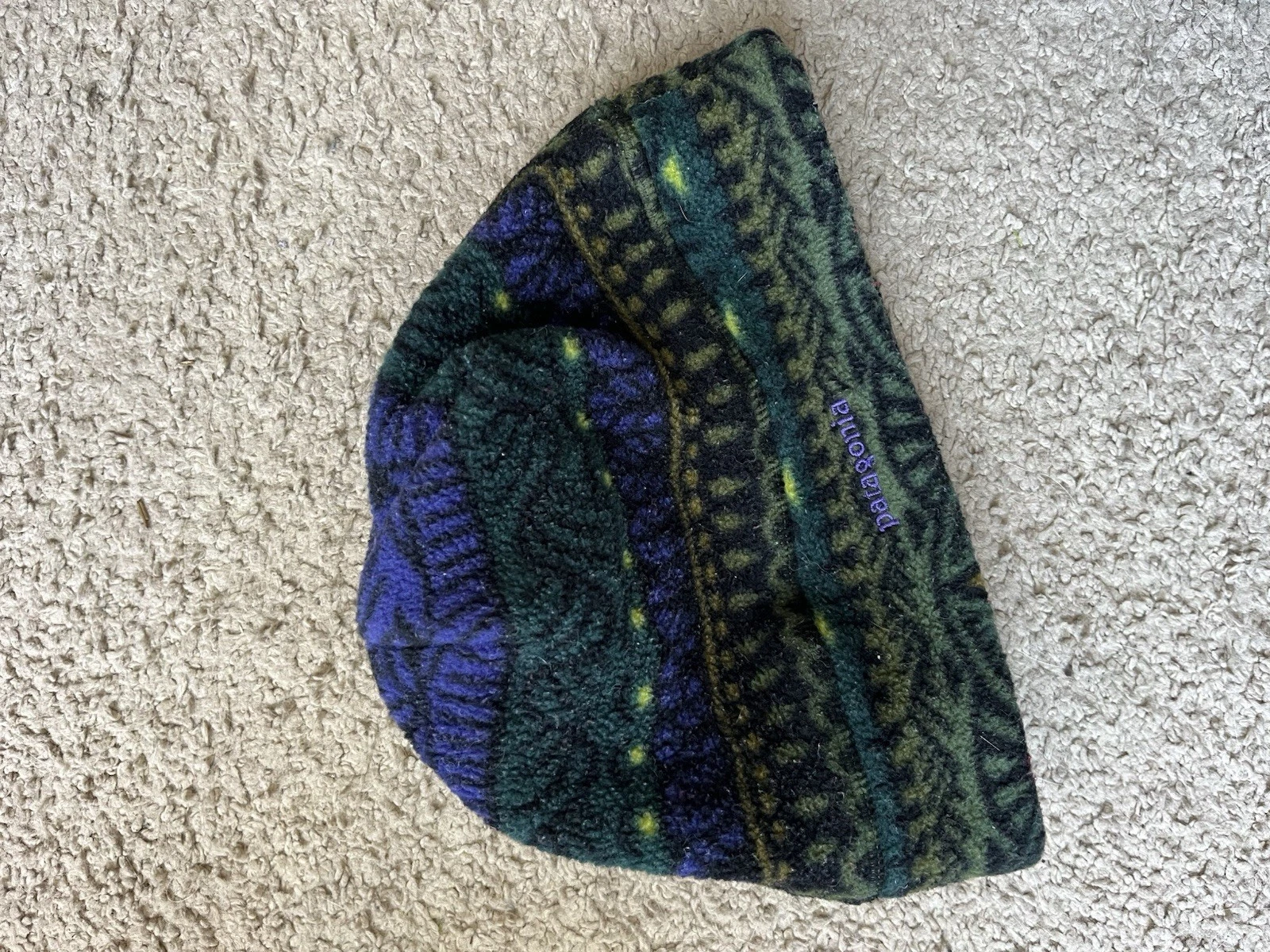 Patagonia Vintage Fleece Hat Beanie Tradewinds 1997 Made In USA Cap Green Rare