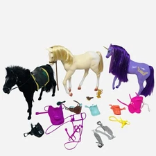 Vintage to Current Toy Horse Lot & Accessories Saddles Bridles Tack Felt Horse