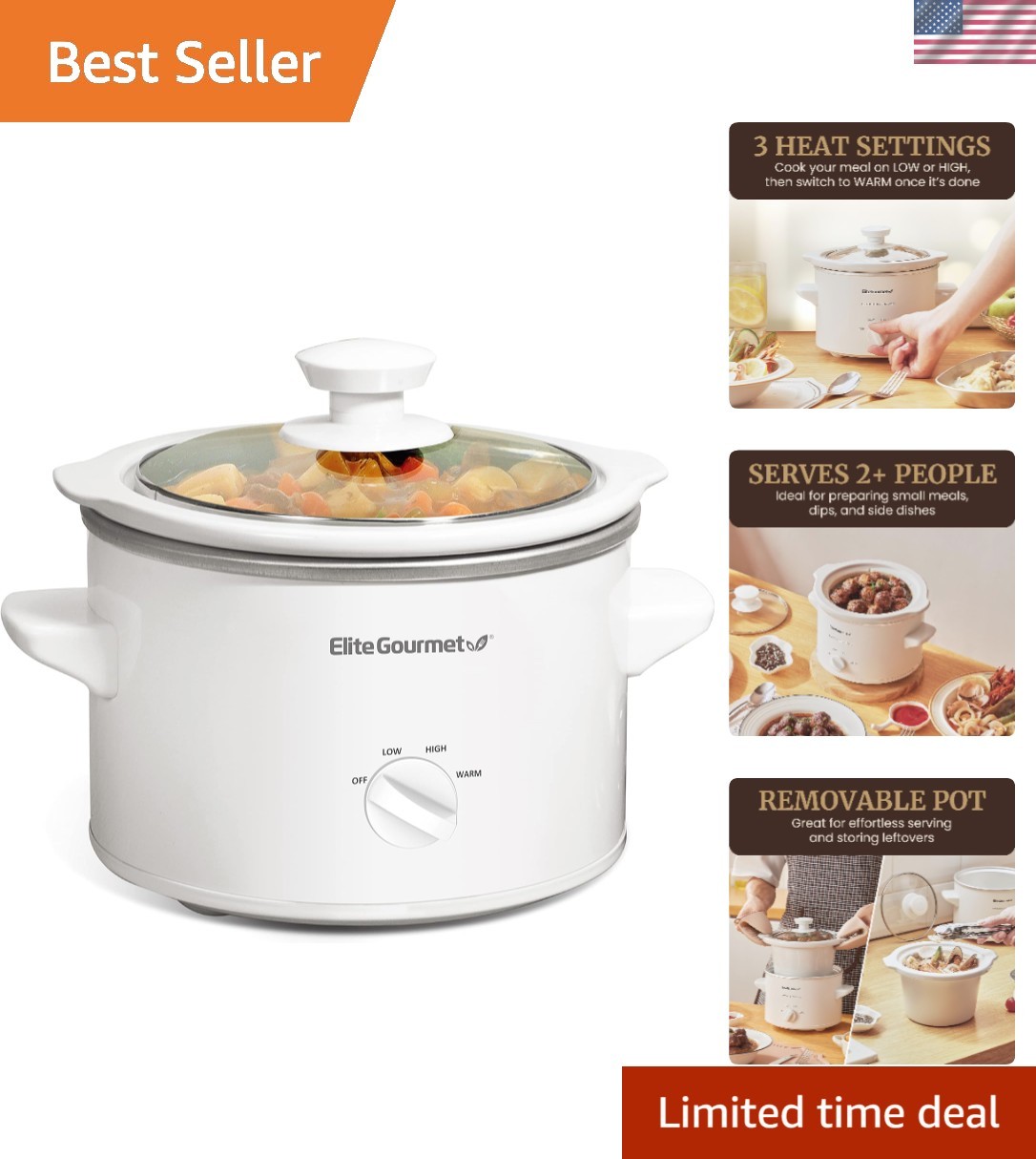 1.5 Qt Electric Slow Cooker with Dishwasher-Safe Glass Lid & Cool-Touch Handles