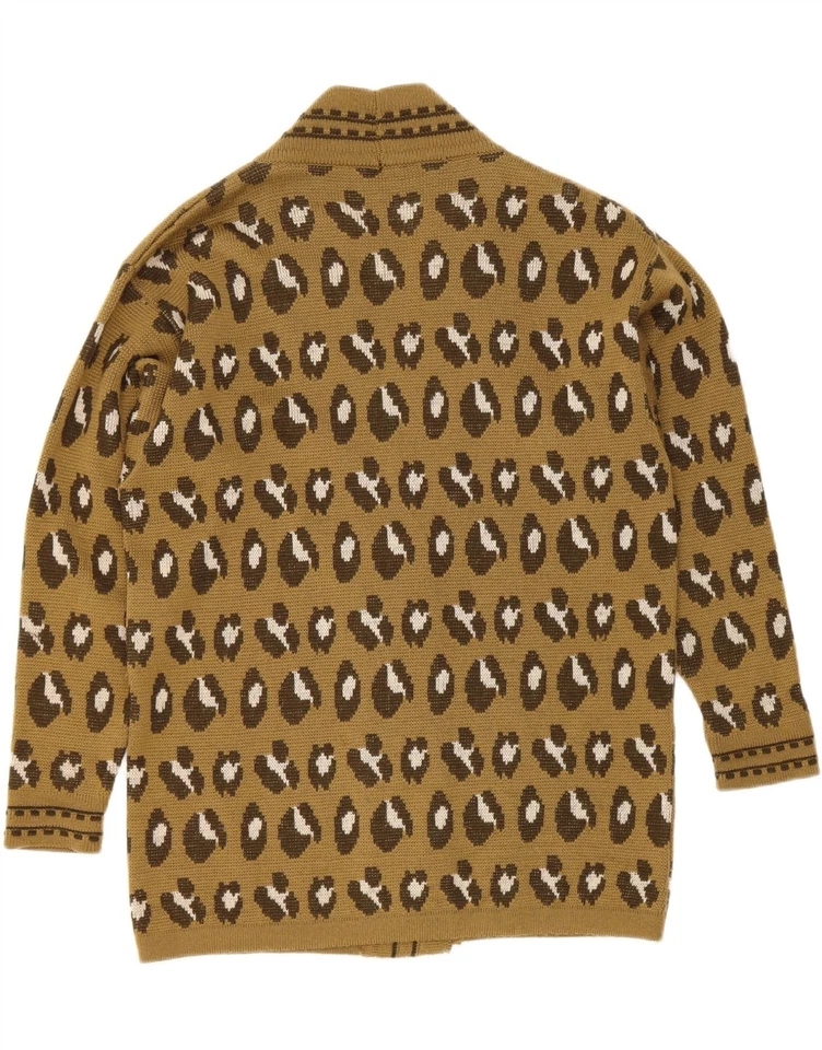 VINTAGE Womens Cardigan Sweater UK 14 Large Khaki Animal Print Wool CX10 - Image 2 of 3