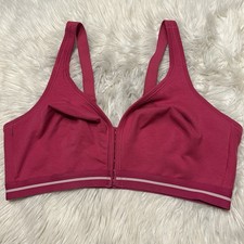Cacique 44D Bra Pink Wireless Front Closure Unlined Adjustable Strap