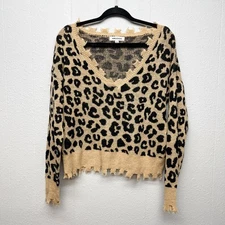 VIGOSS Animal Print Womens Sweater Small Boho Chic Feminine Relaxed Fit Classic