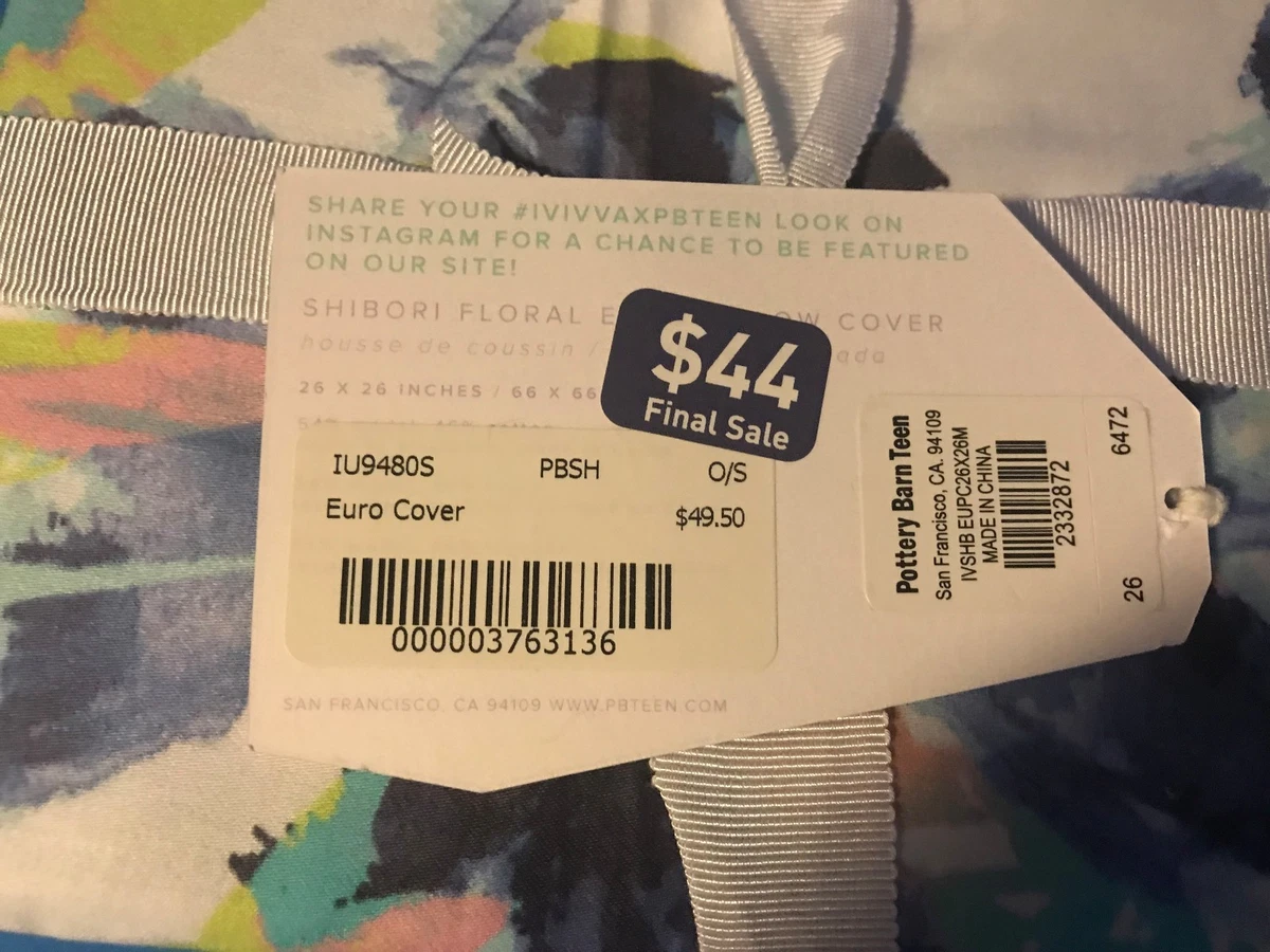 IVIVVA LULULEMON POTTERY BARN SHIBORI FLORAL EURO PILLOW COVER MULTI NWT 49.50