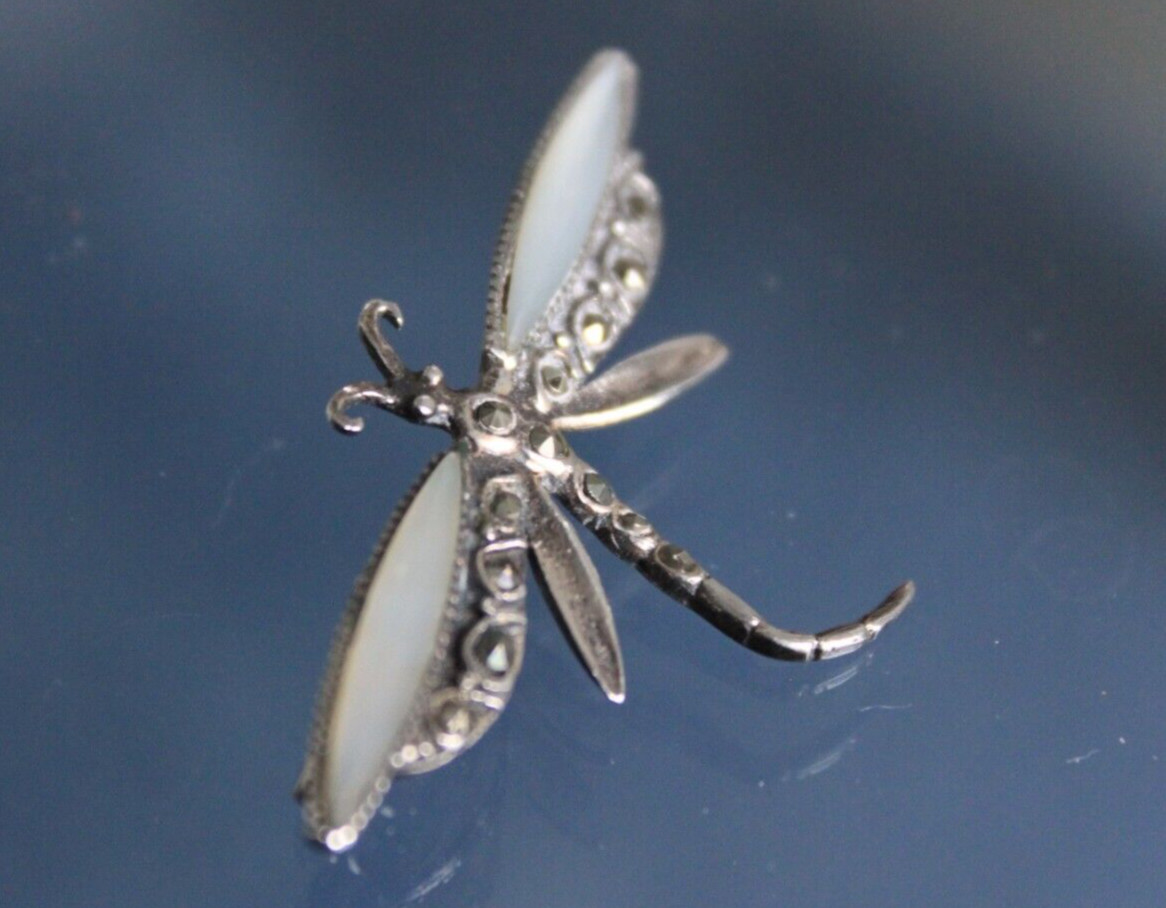 VINTAGE DRAGONFLY 925 SOLID SILVER, MARCASITE & M… - image 2