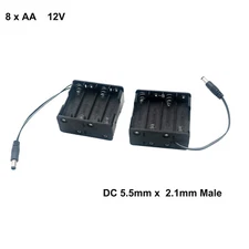 12V 8xAA 8*AA Battery Holder Box Case with DC 5.5mm x 2.1mm Male Connector Wire