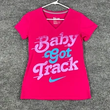Nike Shirt Womens Small Pink Short Sleeve V Neck Slim Fit Casual Active Run