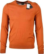 NWT Hugo Boss  "Leno-P" 100% Wool Orange Crewneck Pullover Sweater US sz.L IT 52