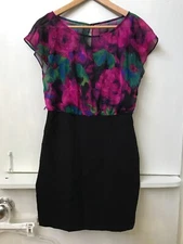 AB STUDIO Floral Multicolor Top Black Two Toned Dress Sleeveless Size 6