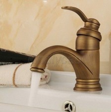 Antique Brass Bathroom Basin Faucet Single Hole Deck Mounted Sink Mixer Tap