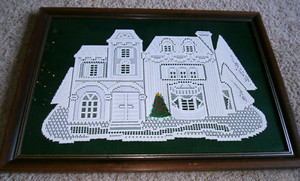 Crochet Christmas Picture-Mansion & Tree Design-Creative Machine Woven + Frame