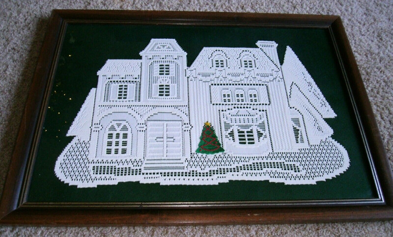 Crochet Christmas Picture-Mansion & Tree Design-Creative Machine Woven + Frame