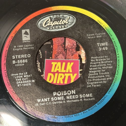 Poison "Talk Dirty To Me" Rare 45 Capitol Picture Sleeve Vinyl Album Record - Picture 3 of 4