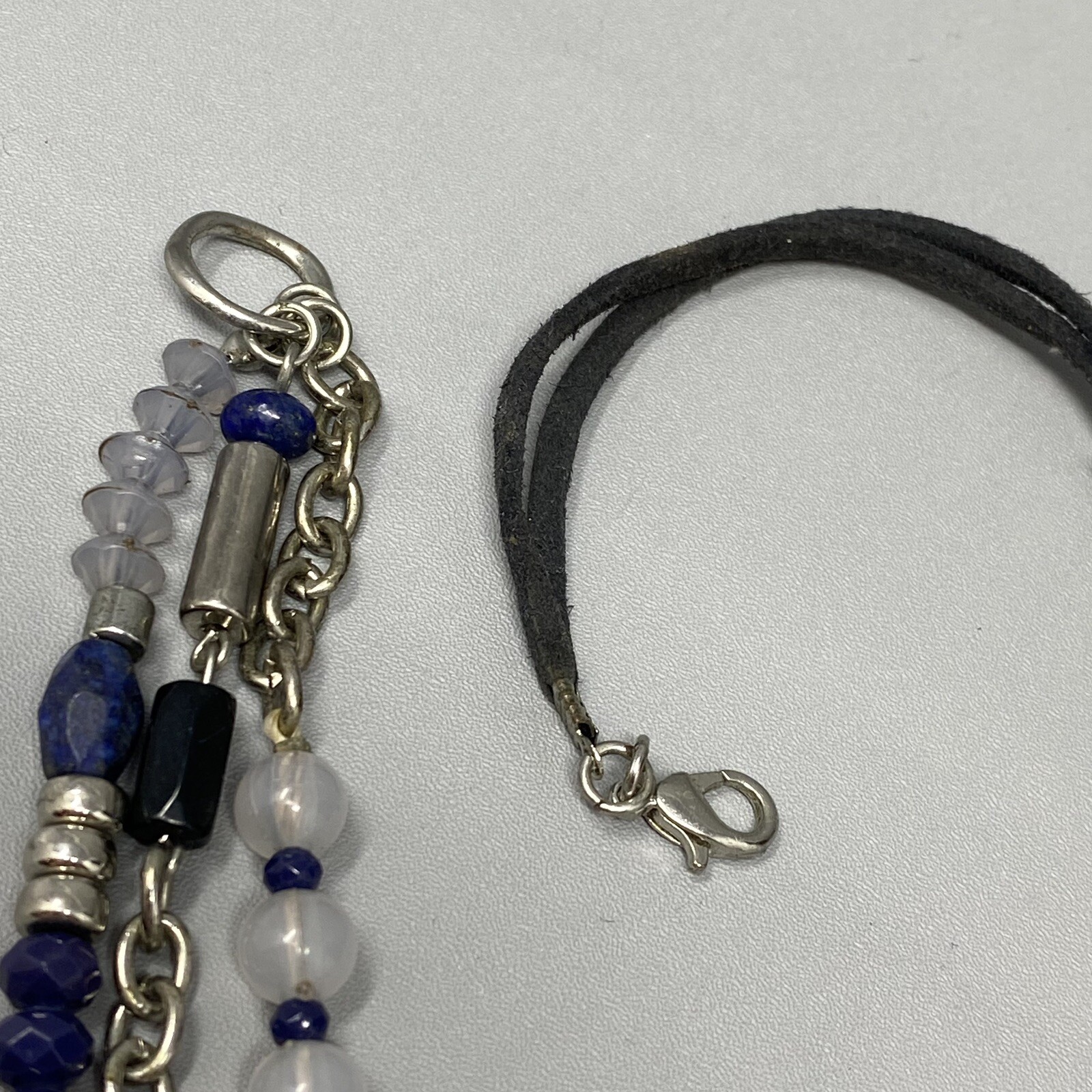 Statement Necklace Blue Cloudy White Gemstone Bea… - image 14