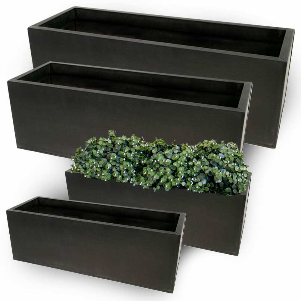 Zinc Metal Black Planter Plant Trough Garden Outdoor Large Rectangular ...