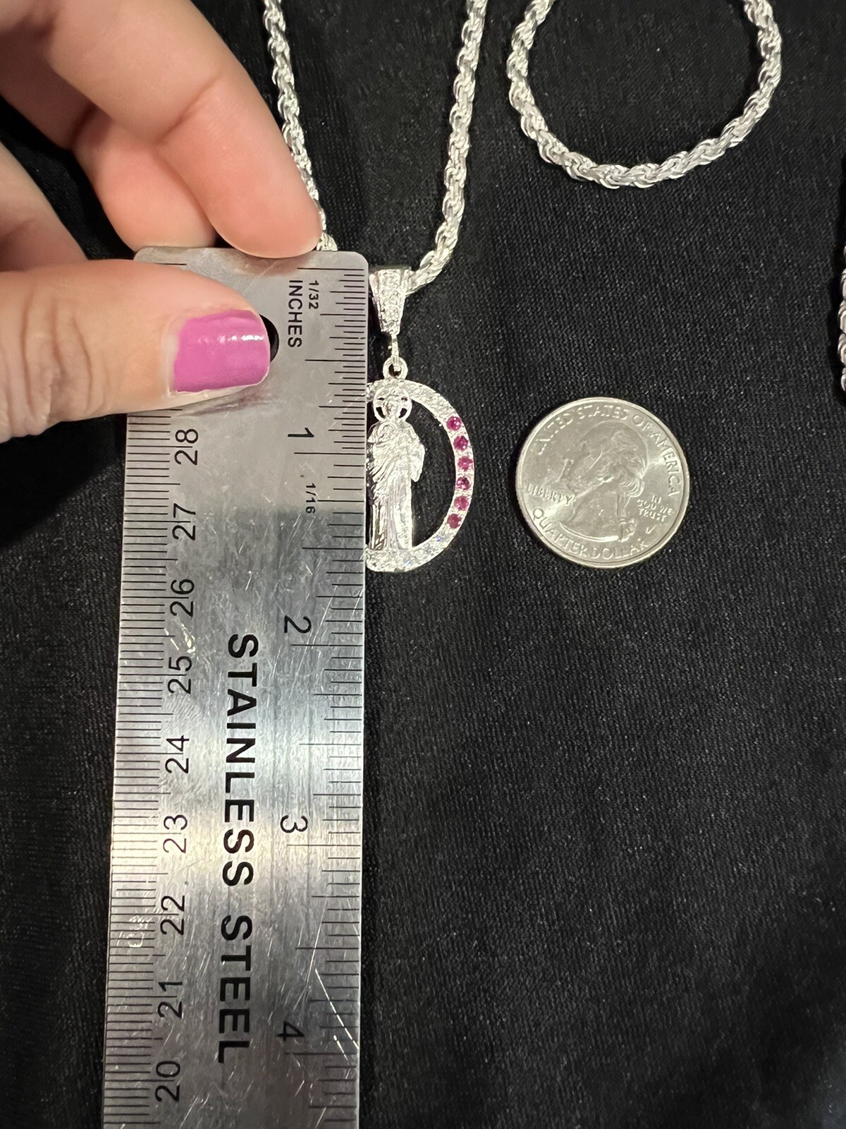 925 Sterling Silver Men's St Jude San Judas CZ Pendant & Rope Chain 22