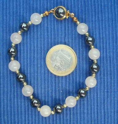 B26D Bracelet Perle Quartz Rose Hematite Lot Bijou  - Photo 1/2
