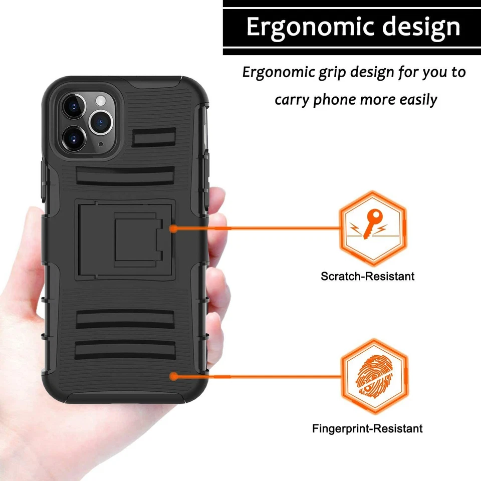 Combo funda negra de alta resistencia con clip para cinturón soporte funda para teléfonos móviles Foto 3 de 4