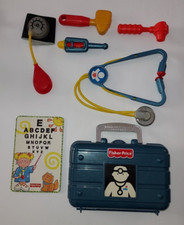 Fisher Price Doctor Medical Kit Eye Chart Stethoscope Blood Pressure Temp Case 