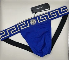 Versace Greca Border cotton stretch Jock Strap Blue Men’s Size 6 (US L)