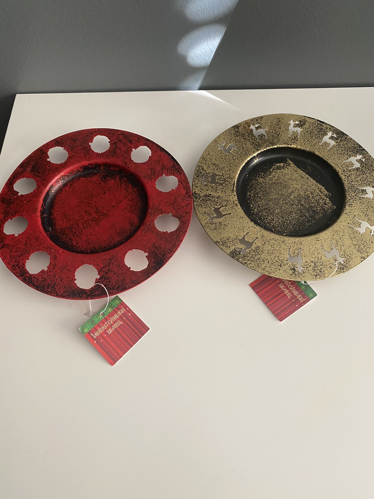 Christmas metal carved candle plates
