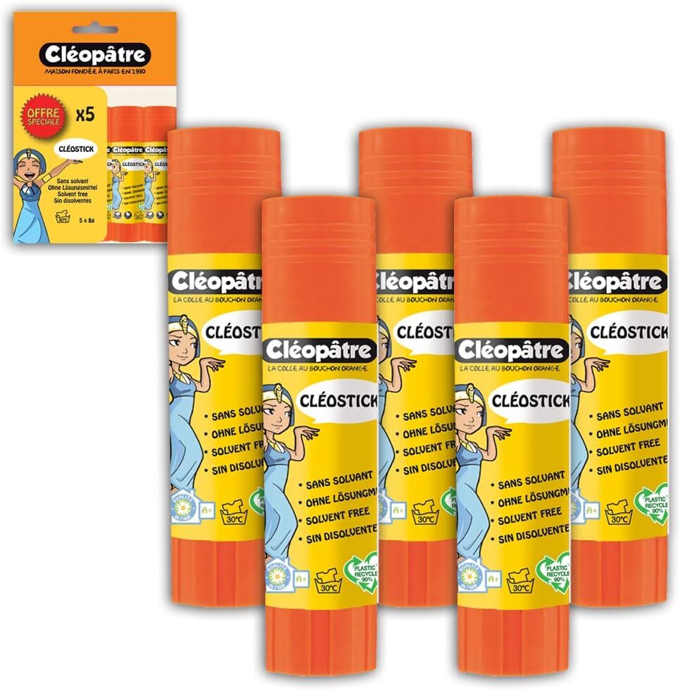 Bâton de colle invisible Cléopâtre CléoStick séchage rapide sans trace lot de 5