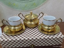Tête-à-Tête Servizio 2 tazze zuccheriera puro ottone ceramica Monopoli vintage