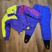 Vtg White Stag Ski Suit Womens 2 piece Snowsuit Large Snow Coat 12 Bib Pants 80s