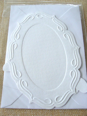 NEW SEALED Paper Die Cuts Scrapbooking Embossed Oval Frame w Envelope - White