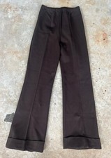 Vtg 60s 70s Bell Bottom Brown Pants Womens Stretch Polyester Flare Disco XS/S B2