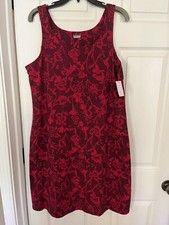 Basic Editions Women Sleeveless Shelf Bra Dress Size L Black & pink floral NWT