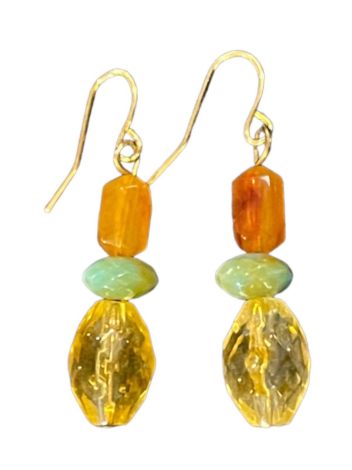 Vintage Gold Tone Metal With Crystal And Stone Look Beads- estate earrings