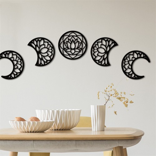 5 Pcs Moon Phase Wall Decor Hanging Wooden Moon Wall Art Nordic Ornament - Picture 2 of 14